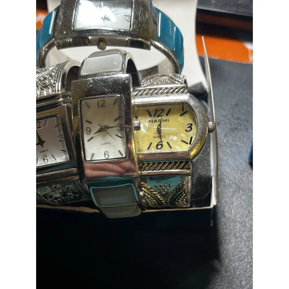 Ladies Wrist Watches Lot Of 5 Cuff Watches Quartz Japan Movt